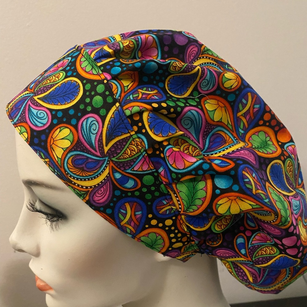Colorful Paisley bouffant scrub hat hair cover adjustable
